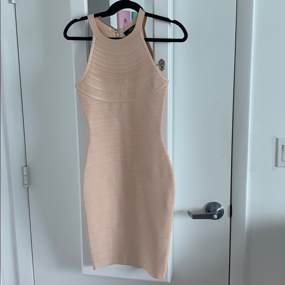 Sexy tan bandage knee length dress